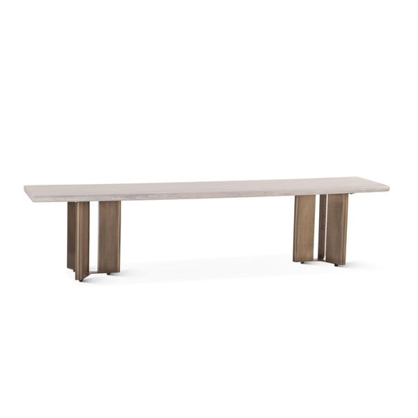 Zurich 78" Acacia Wood Dining Bench, Iron Legs, Whitewash