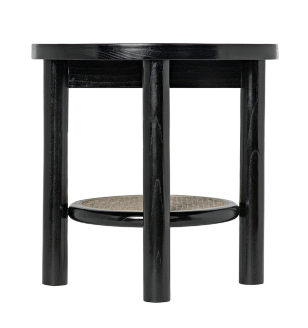 Hide Away Sungkai/Mindi Side Table with Caning Detail in Charcoal Black