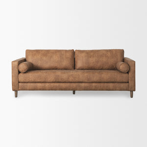 Loretta 88.0L x 36.2W x 33.9H Cognac Brown Faux Leather Three Seater Sofa with Two Bolster Cushions