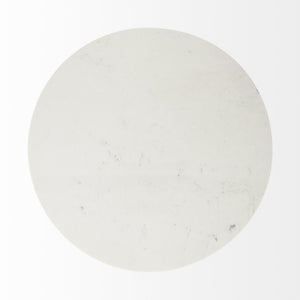 Maxwell 48L x 48W x 30H White Marble Round Top W/ Black Metal and Wood Pedestal Base Dining Table