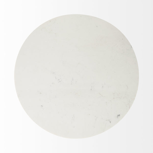 Maxwell 48L x 48W x 30H White Marble Round Top W/ Black Metal and Wood Pedestal Base Dining Table