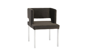 Raffia Dining Chair, Black Velvet, Stainless Steel Legs