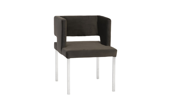 Raffia Dining Chair, Black Velvet, Stainless Steel Legs