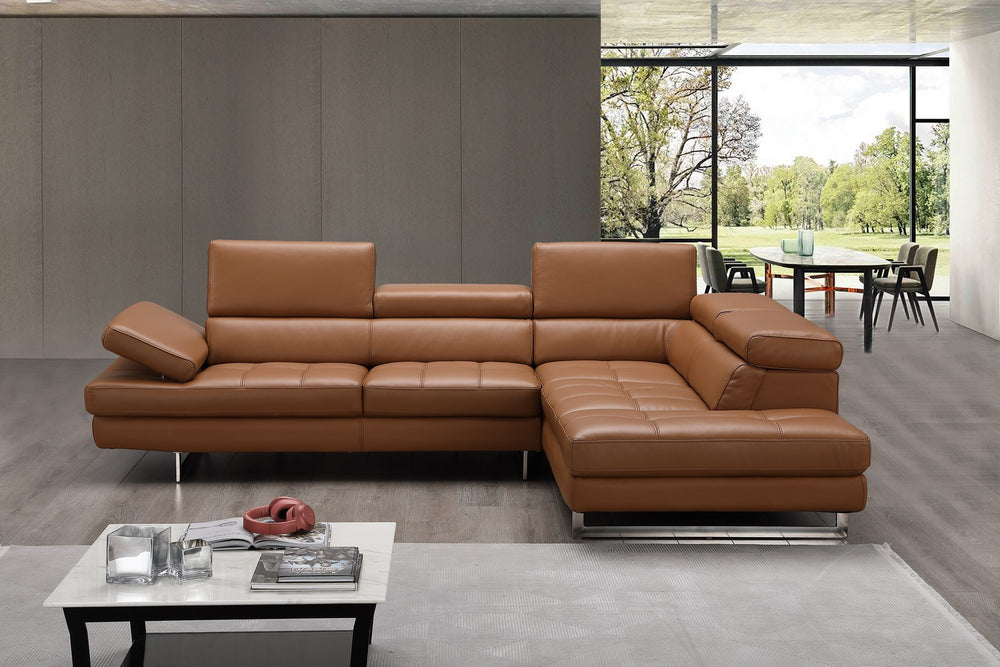 Eliza Italian Leather Sectional Caramel In Right Hand Facing