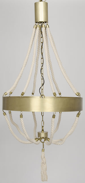 Alec Chandelier, Antique Brass and Rope