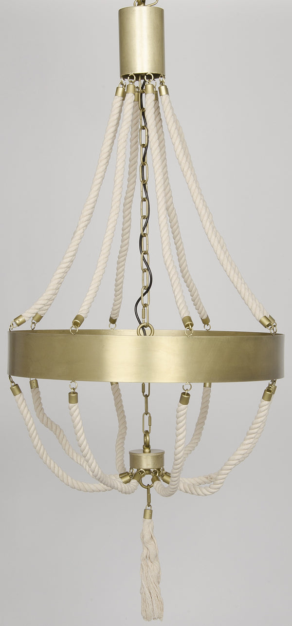 Alec Chandelier, Antique Brass and Rope