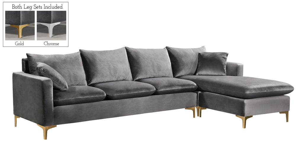 Lucy 2pc. Reversible Sectional In Grey Velvet