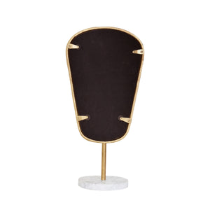 SMALL TABLE TOP MIRROR IN AGED GOLD FINISH ON WHITE MARBLE BASE