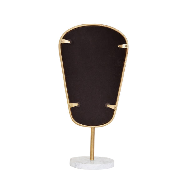 SMALL TABLE TOP MIRROR IN AGED GOLD FINISH ON WHITE MARBLE BASE
