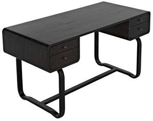 Voltes Ebony Walnut Desk with Matte Black Industrial Steel Base