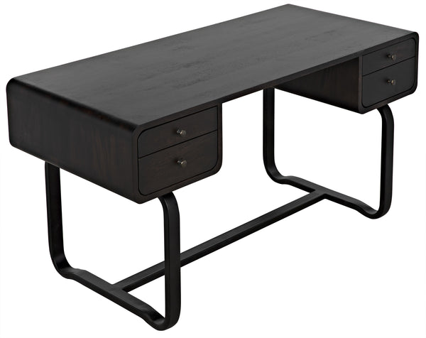 Voltes Ebony Walnut Desk with Matte Black Industrial Steel Base