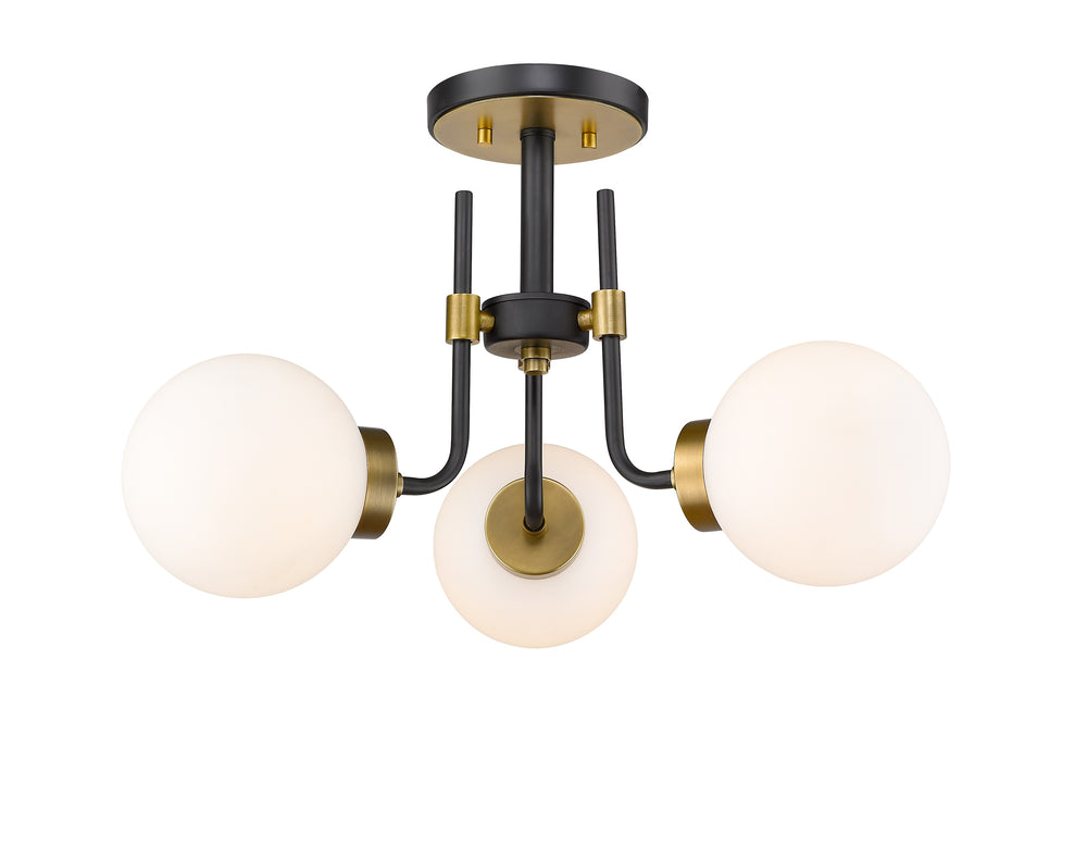 Parsons 3 Light Semi Flush Mount in Matte Black + Olde Brass Finish