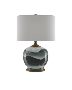 Boreal Table Lamp In White & Green & Antique Brass