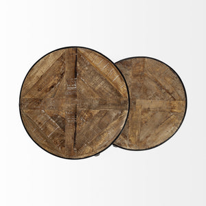 Clapp III (Set of 2) 20L x 20W Brown Round Wood Top W/ Black Metal Frame Nesting Accent Tables