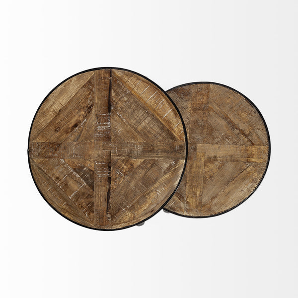 Clapp III (Set of 2) 20L x 20W Brown Round Wood Top W/ Black Metal Frame Nesting Accent Tables