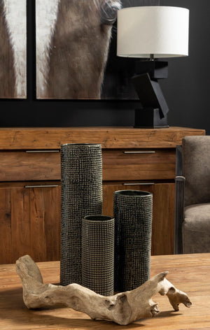 Kona III Large Black/Gold Cylindrical Ceramic Vase