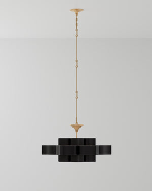 Grand Lotus Black Large Chandelier In Satin Black & Contemporary Gold Leaf