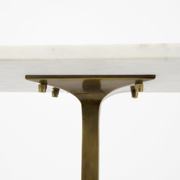 Preston 17.3L x 11.3W x 22.8H White Marble Top W/Gold Metal Accent Table