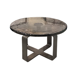 Keith 28" Glass/Iron Round Coffee Table - Dark Antique