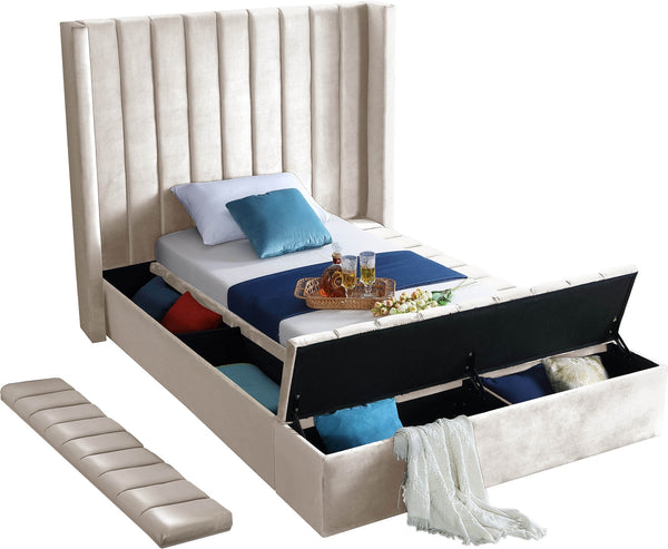 Joanne Twin Bed In Cream Velvet