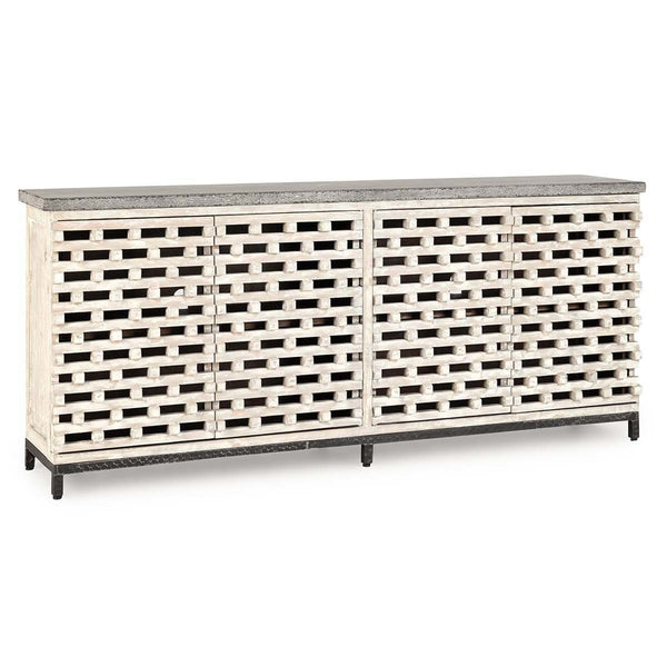 Virginia Solid Wood Cabinet - Timeworn Cream/Blue Stone