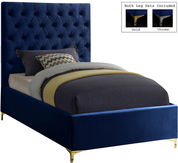 Robin Twin Bed In Navy Velvet