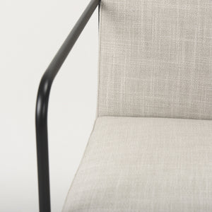 Stamford Beige Upholstered Seat w/ Wood Back, Black Metal Frame Dining Chair w/ Arms