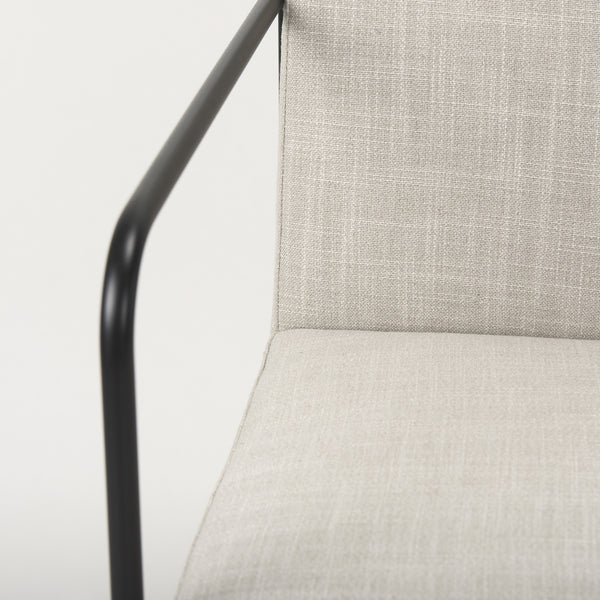 Stamford Beige Upholstered Seat w/ Wood Back, Black Metal Frame Dining Chair w/ Arms