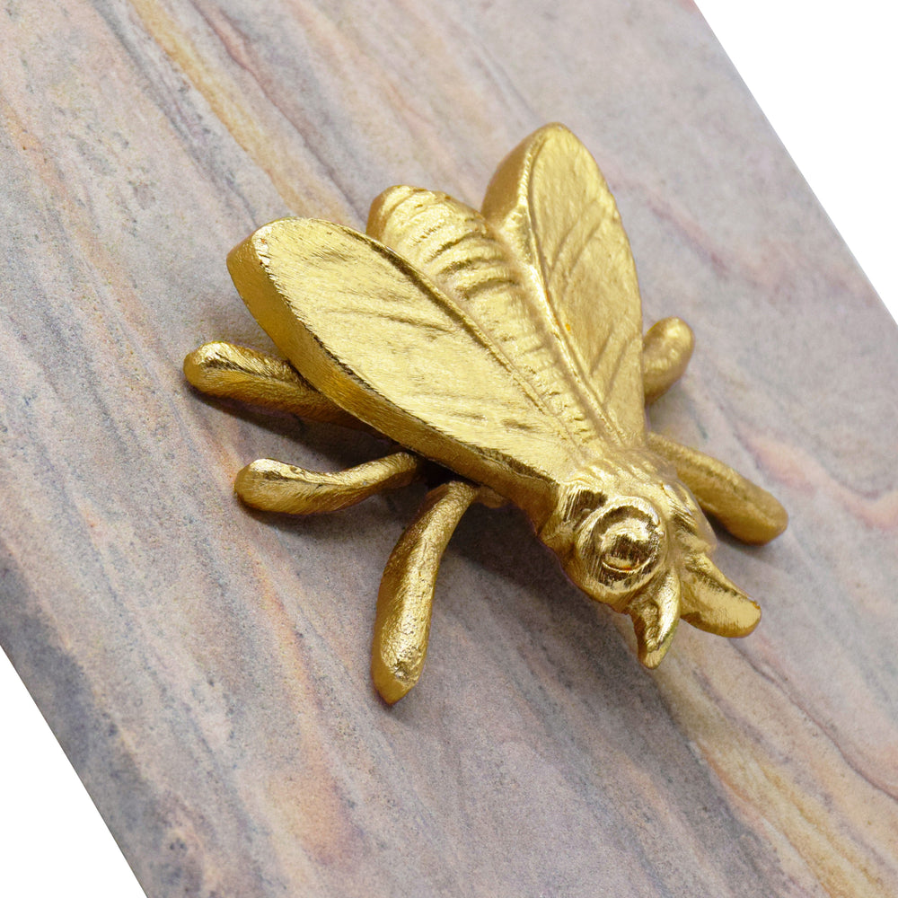 GOLDEN BROWN BIDASER MARBLE BOX WITH BRASS BEE TOP