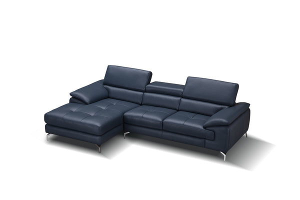 Jett Italian Leather Mini Sectional Left Facing Chaise in Blue