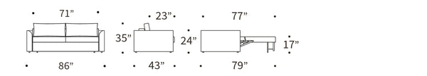 NEAH SOFA BED W/CURVED ARM RESTS, 71"x77"