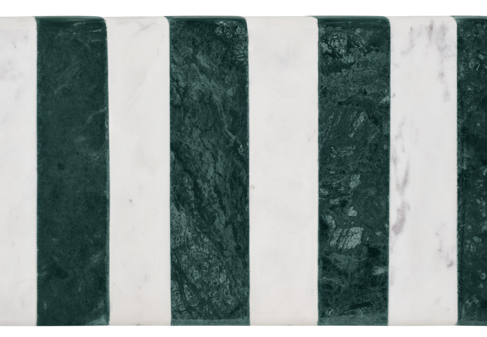 GREEN AND WHITE MARBLE TRAY WITH BRASS FEET