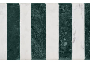 GREEN AND WHITE MARBLE TRAY WITH BRASS FEET