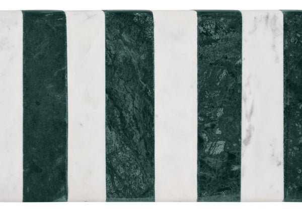 GREEN AND WHITE MARBLE TRAY WITH BRASS FEET