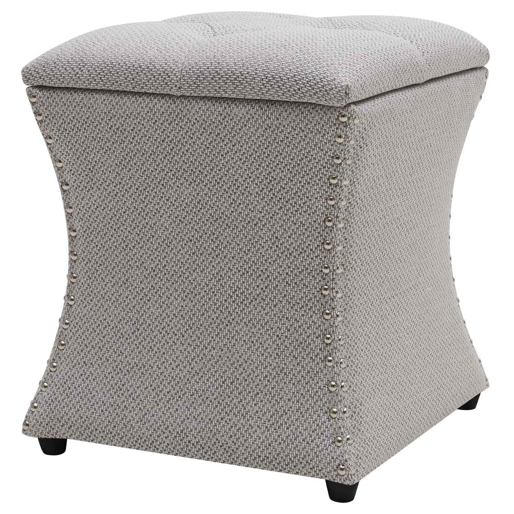 Amelia Fabric Nailhead Tufted Storage Ottoman In Cardiff Gray