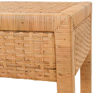 ONE DRAWER END TABLE IN RATTAN WITH BRUSHED BRASS CUP PULL