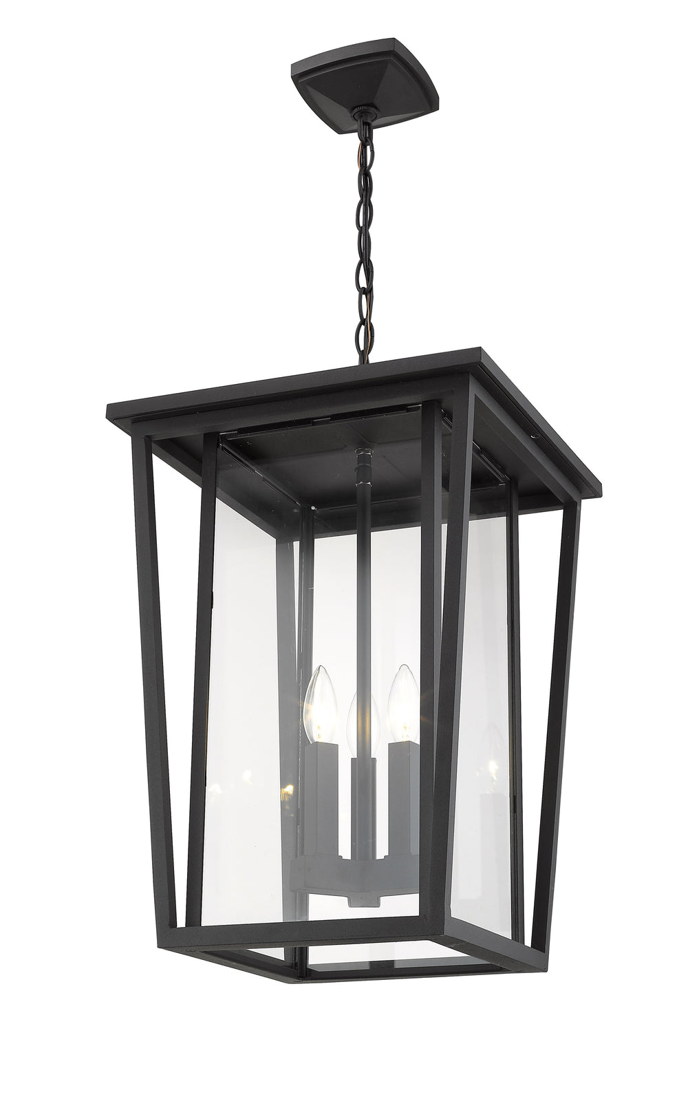 Seoul 3 Light Outdoor Chain Mount Ceiling Fixture in Black Finish