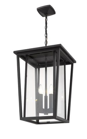 Seoul 3 Light Outdoor Chain Mount Ceiling Fixture in Black Finish