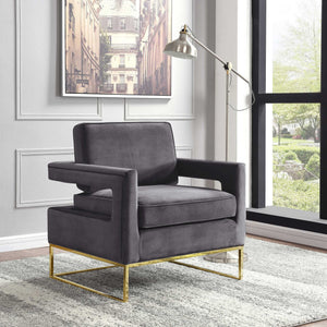 Alfonso Accent Chair In Grey Velvet And Gold Stainless Steel Base