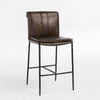 Mayer Leather Counter Stool with Hammered Iron Legs