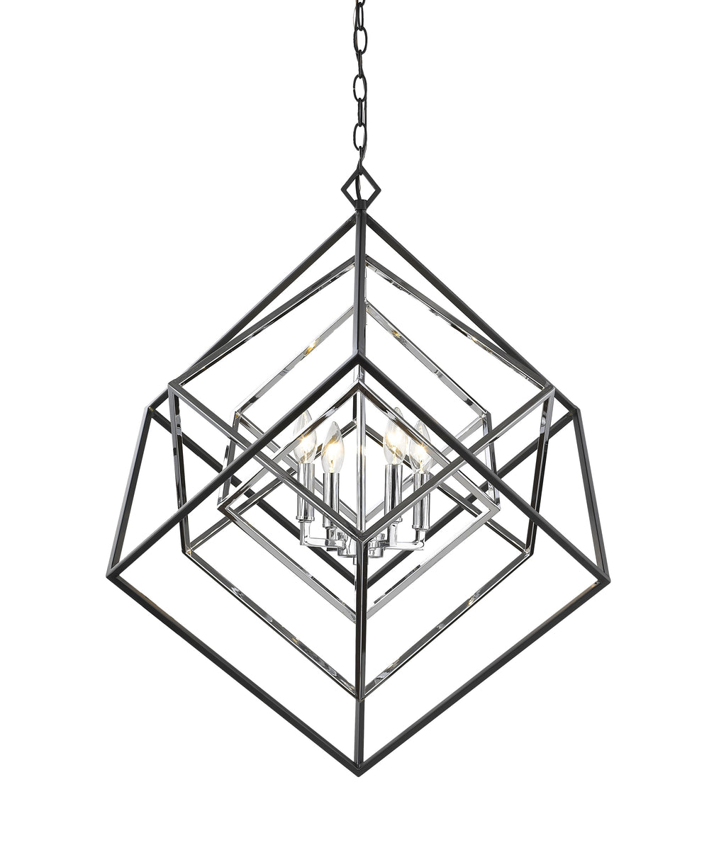 Euclid 4 Light Chandelier in Chrome + Matte Black Finish