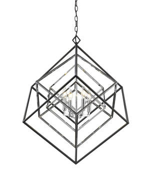 Euclid 4 Light Chandelier in Chrome + Matte Black Finish