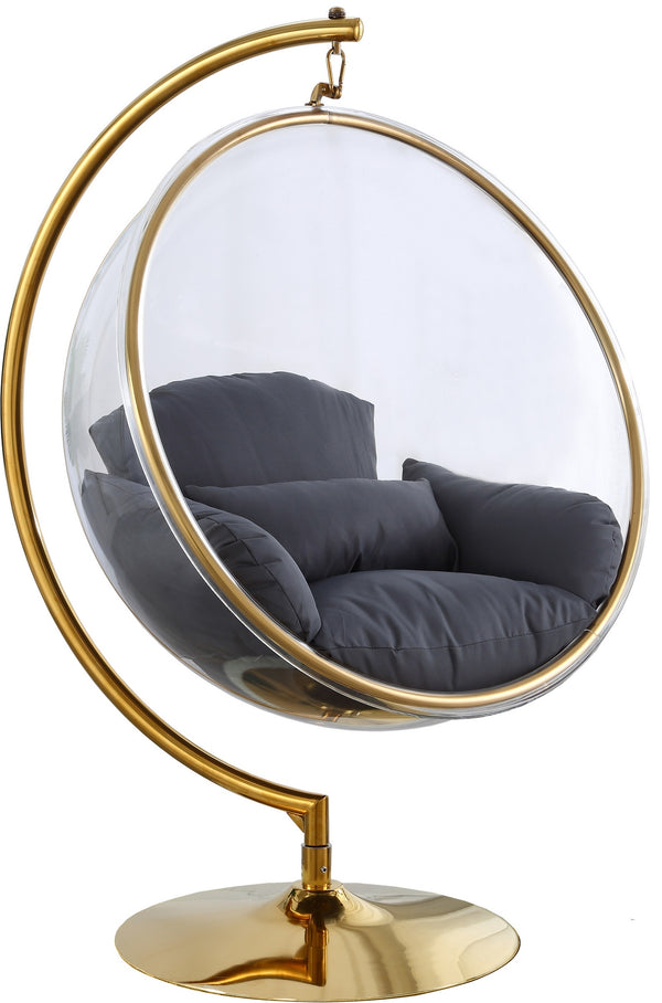 Rudy Acrylic Swing Bubble Accent Chair In Grey Fabric