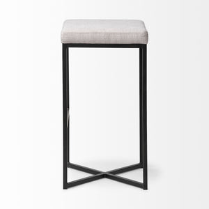 Frodo 29.75" Seat Height White Fabric Seat Black Metal Base Stool