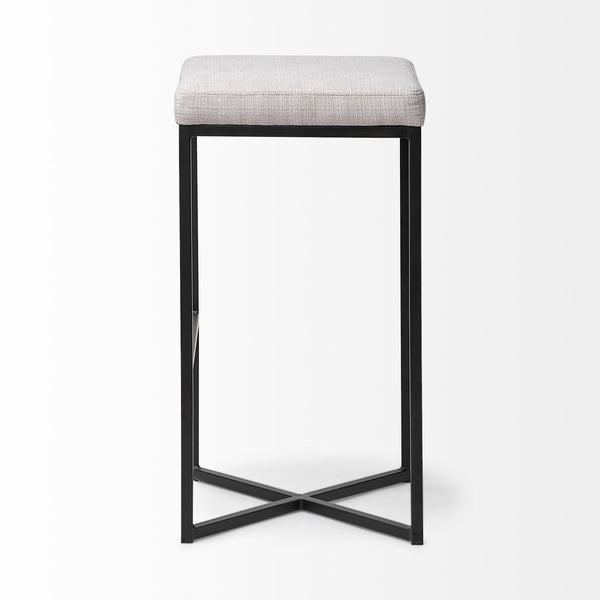 Frodo 29.75" Seat Height White Fabric Seat Black Metal Base Stool