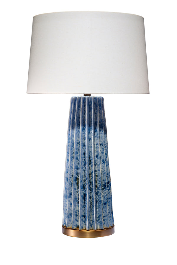  Pleated Ceramic Table Lamp with Linen Shade, Blue