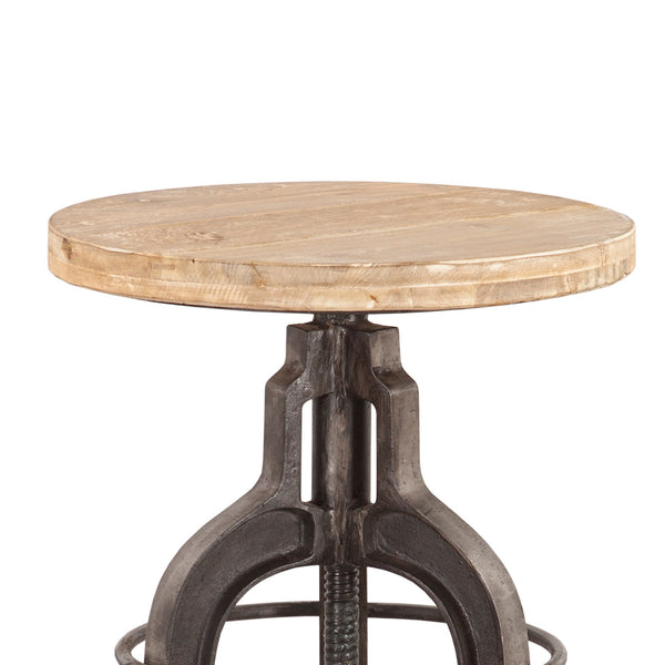 Industrial Teak Adjustable Reclaimed Wood Stool, Oiled Teak