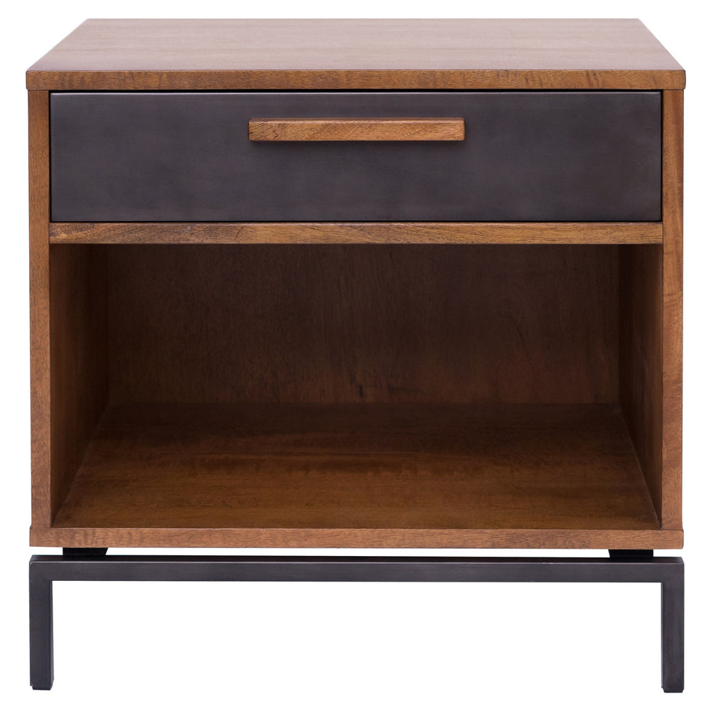 Bellevue End Table 1 Drawer Graphite Metal Legs In Monterey Brown