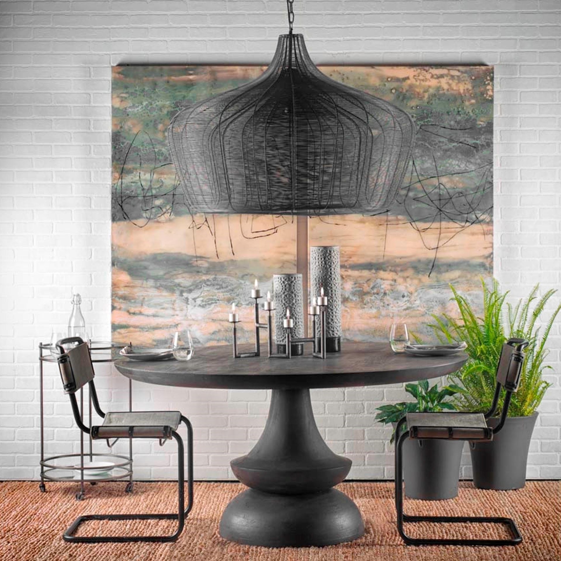 Mercana Camila Black Metal Mesh Four Bulb Chandelier