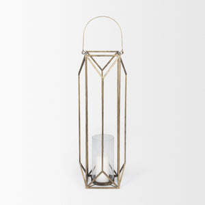 Ivy Large Gold Metal Geometric Cage Candle Holder Lantern